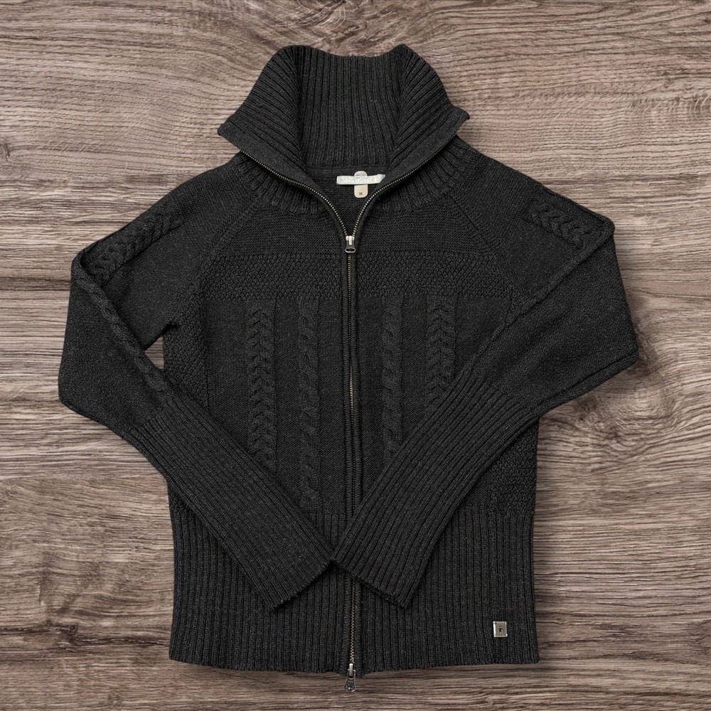 Smartwool Sweater Womans M Black Merino Wool Blend Full Zip Cable Knit Cardigan